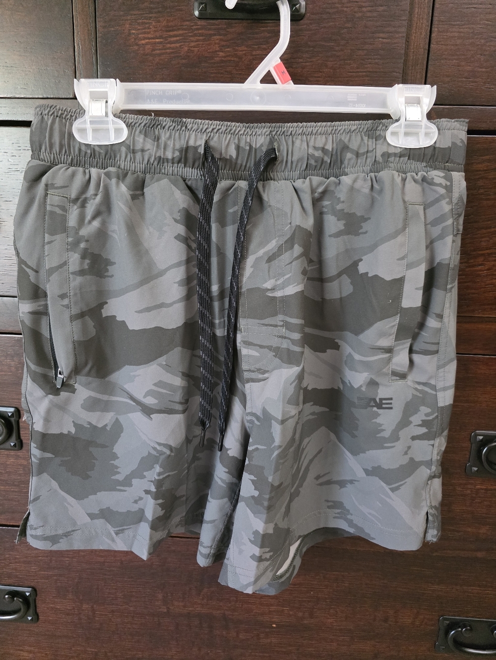 American Eagle Gray Camo Athletic Shorts with Drawstring